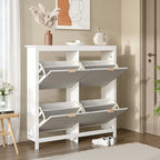 Flip Down Wooden Shoe Cabinet 4 Shelf