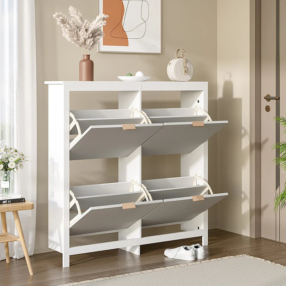 Flip Down Wooden Shoe Cabinet 4 Shelf
