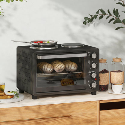 NETTA 28L Toaster Oven with Double Hotplate, 1600W Countertop MIni Oven with 60 Minute Timer & 230°C Temp Control, Baking Tray & Wire Rack, Black