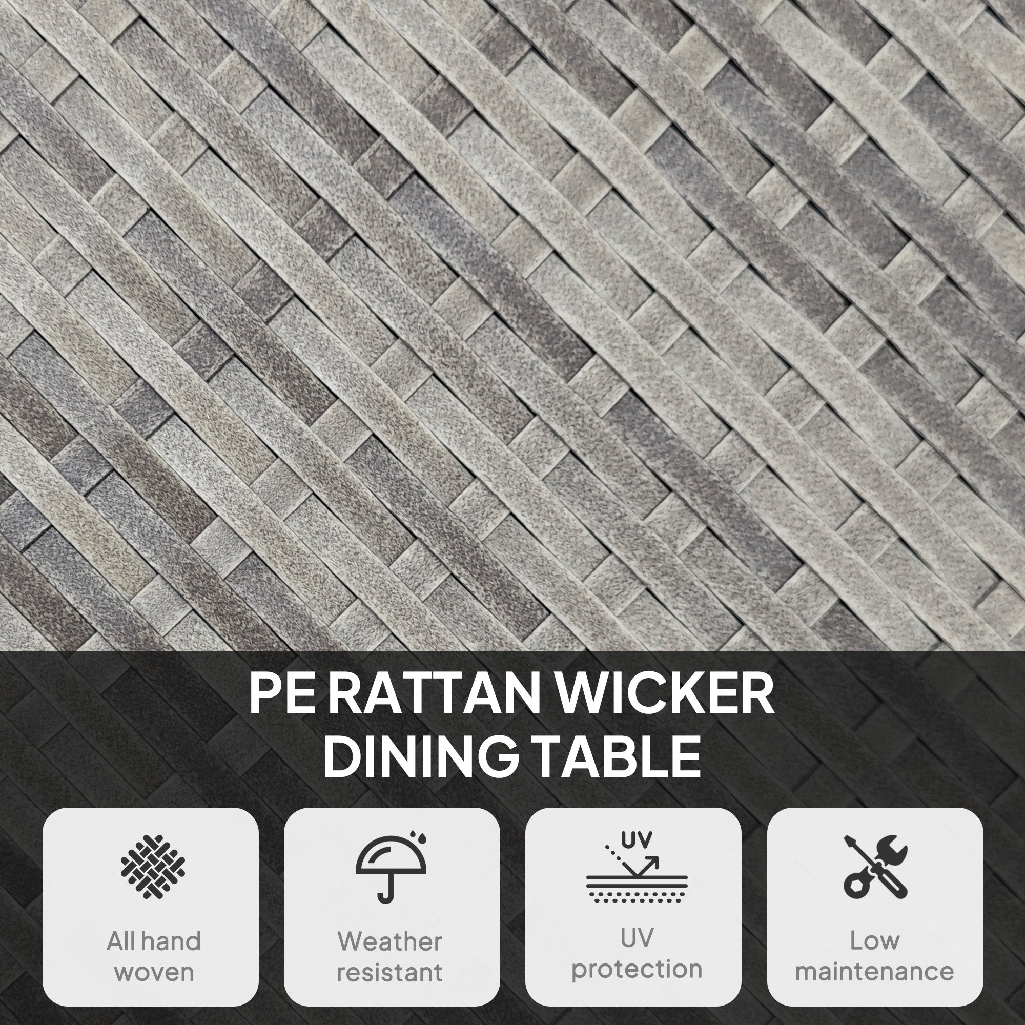 Outsunny 90 cm Wood-Effect Rattan Garden Table - Grey