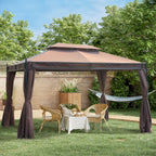 Outsunny 3 x 4m Garden Gazebo, Double Roof Marquee Canopy Shelter with Sidewalls, Solid Steel Frame for Garden, Lawn, Backyard and Deck