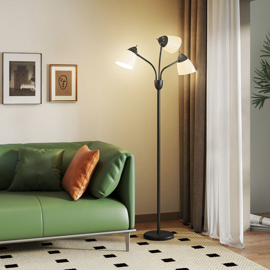 Arc Tree Floor Lamp with 3 Adjustable Rotating Lights and 3000K/4500K/6500K Colour Temperatures, Industrial Standing Lamp with Steel Frame for Bedroom Living Room, 155cm, Black