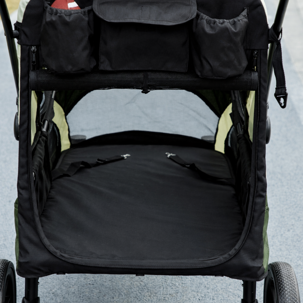 PawHut Foldable Pet Stroller for Large Dogs with Four Big Wheels, Shock-Absorbing Frame, Safety Leashes, Brakes, Dark Green