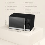 23L 800W Microwave Oven, Digital Solo Microwave with 10 Power Levels, Automatic Defrost, 8 Auto Cook Menus, 60 Minutes Timer, Clock, Easy Clean, Small Black Microwave