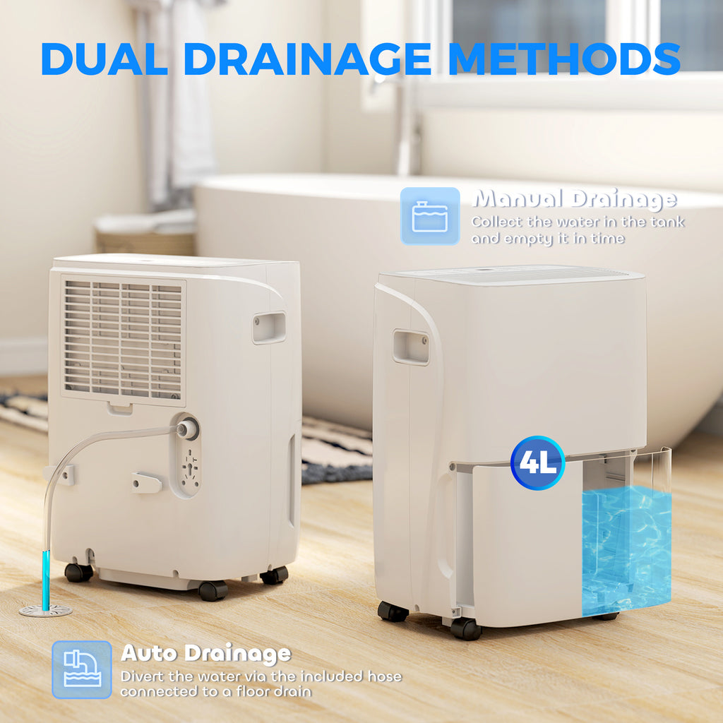 30L/Day Dehumidifier with Auto-Clean Filter, Continuous Drainage, 4L Water Tank, 24H Timer, Digital Humidity Display, Dehumidifier for Home Damp, Bedroom, Condensation, Mould, Laundry Drying