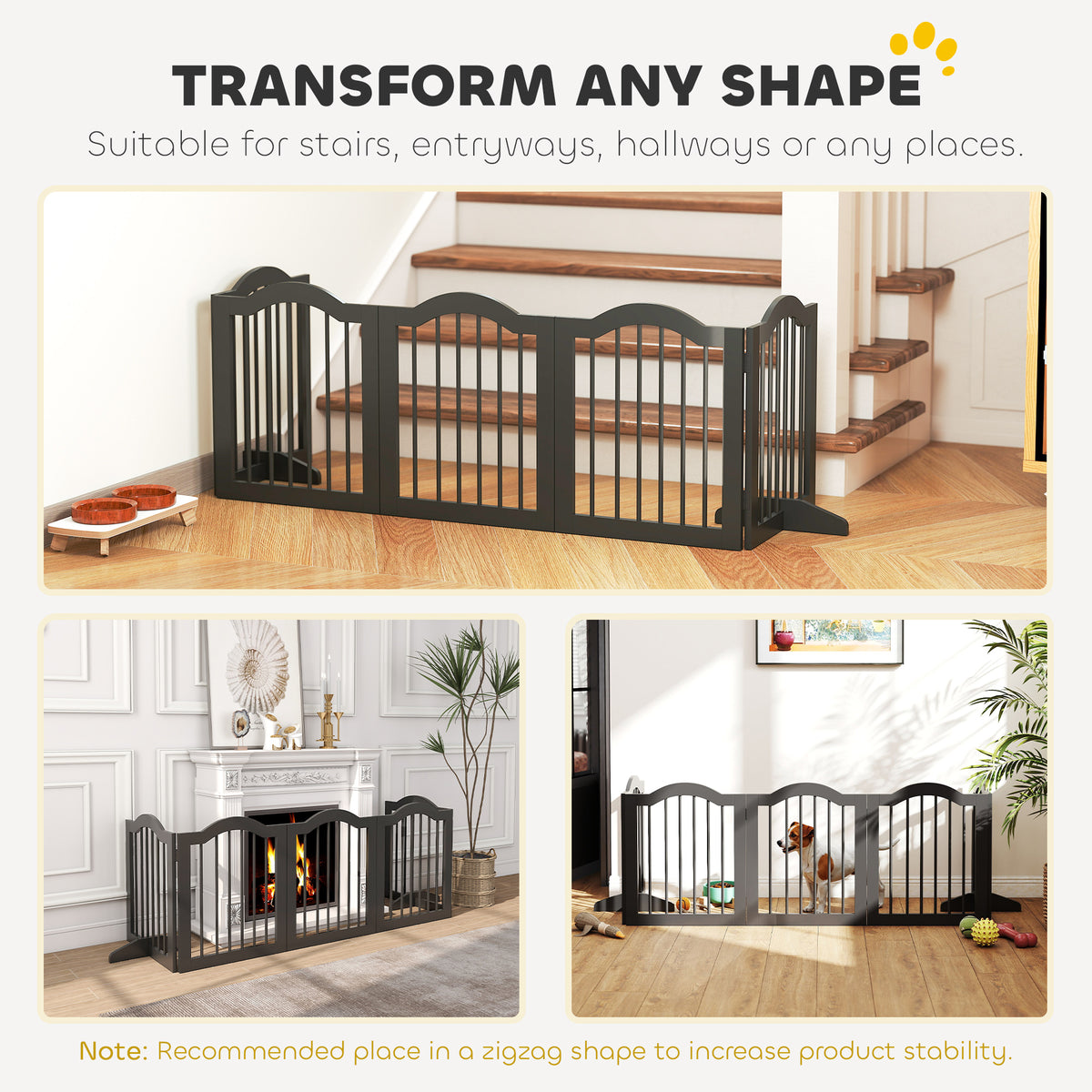 PawHut Wooden Foldable Dog Gate Panel Pet Fence Freestanding Safety Barrier for the House, Doorway, Stairs (Black)