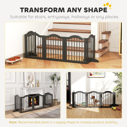 PawHut Wooden Foldable Dog Gate Panel Pet Fence Freestanding Safety Barrier for the House, Doorway, Stairs (Black)