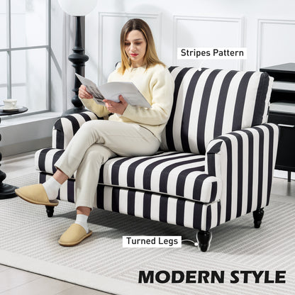 Modern Cuddle Chair, Velvet Single Sofa Armchair with Stripe, Turned Legs and Wide Seat, Upholstered Snuggle Chair for Living Room, Bedroom, Black and White