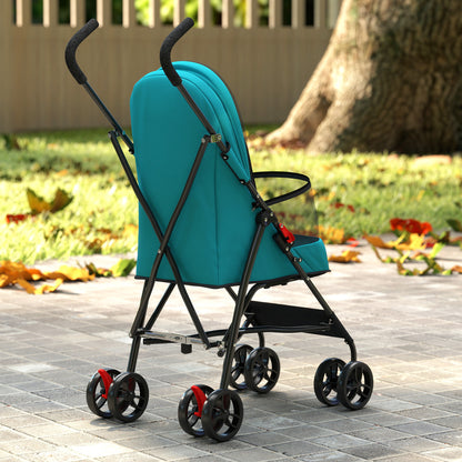 PawHut Dog Stroller, Foldable Cat Dog Pram for Miniature Breeds, Pet Stroller with Brake, Mesh Windows, Dark Green
