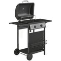 Outsunny Gas Burner Barbecue Grill, 2 Burner Gas Grill with Side Tables, Warming Rack, Shelf, Thermometer, Grease Tray, Black