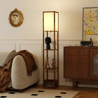 Floor Lamp with Shelves, 4 Layer Standing Lamp with USB Ports, 3 Colour Temperature, Rustic Brown