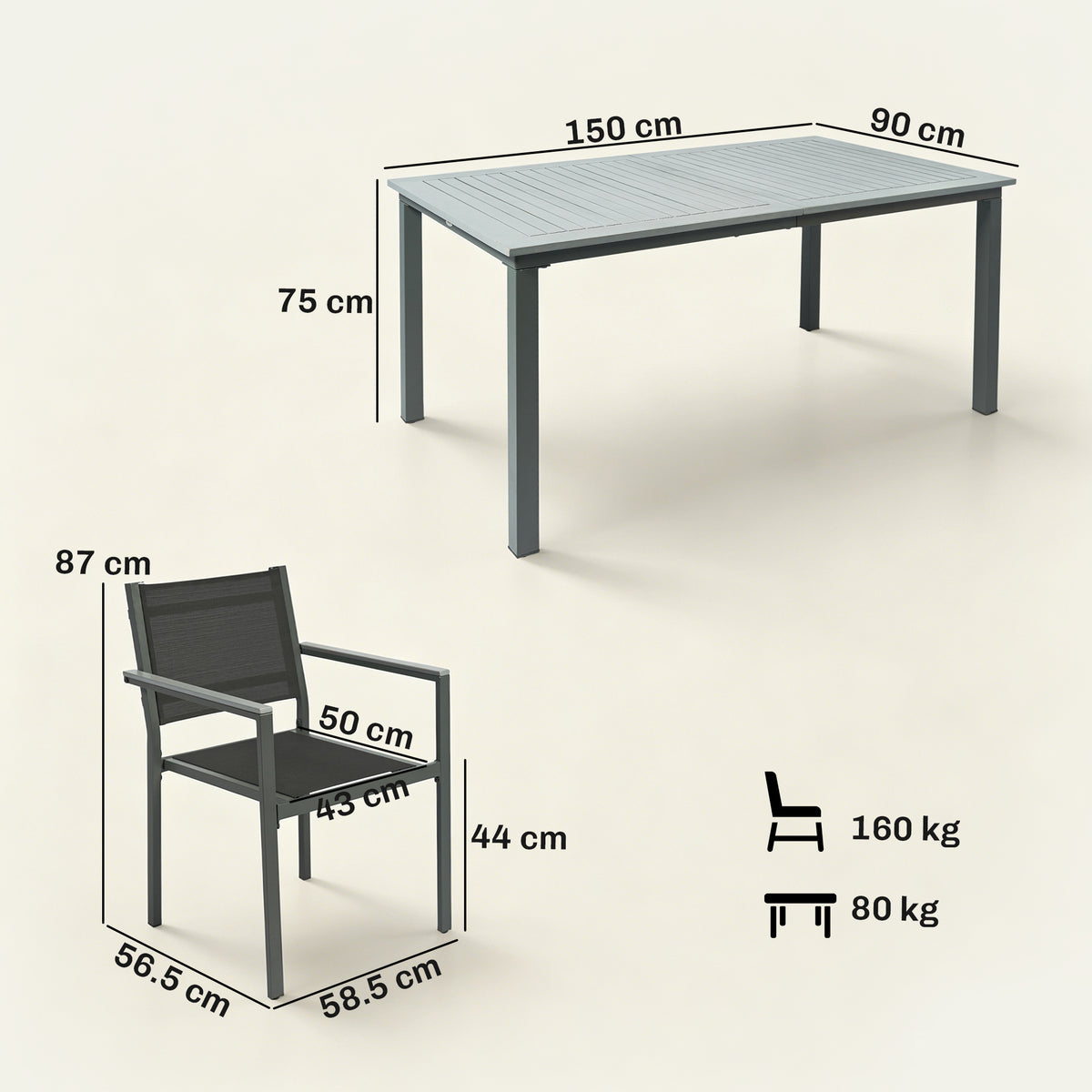 Outsunny Garden Dining Set with Acacia Wood Table Top, Outdoor Table and Stackable Chairs Set for 6 with Texteline Seat, for Patio, Conservatory, Terrace, Grey