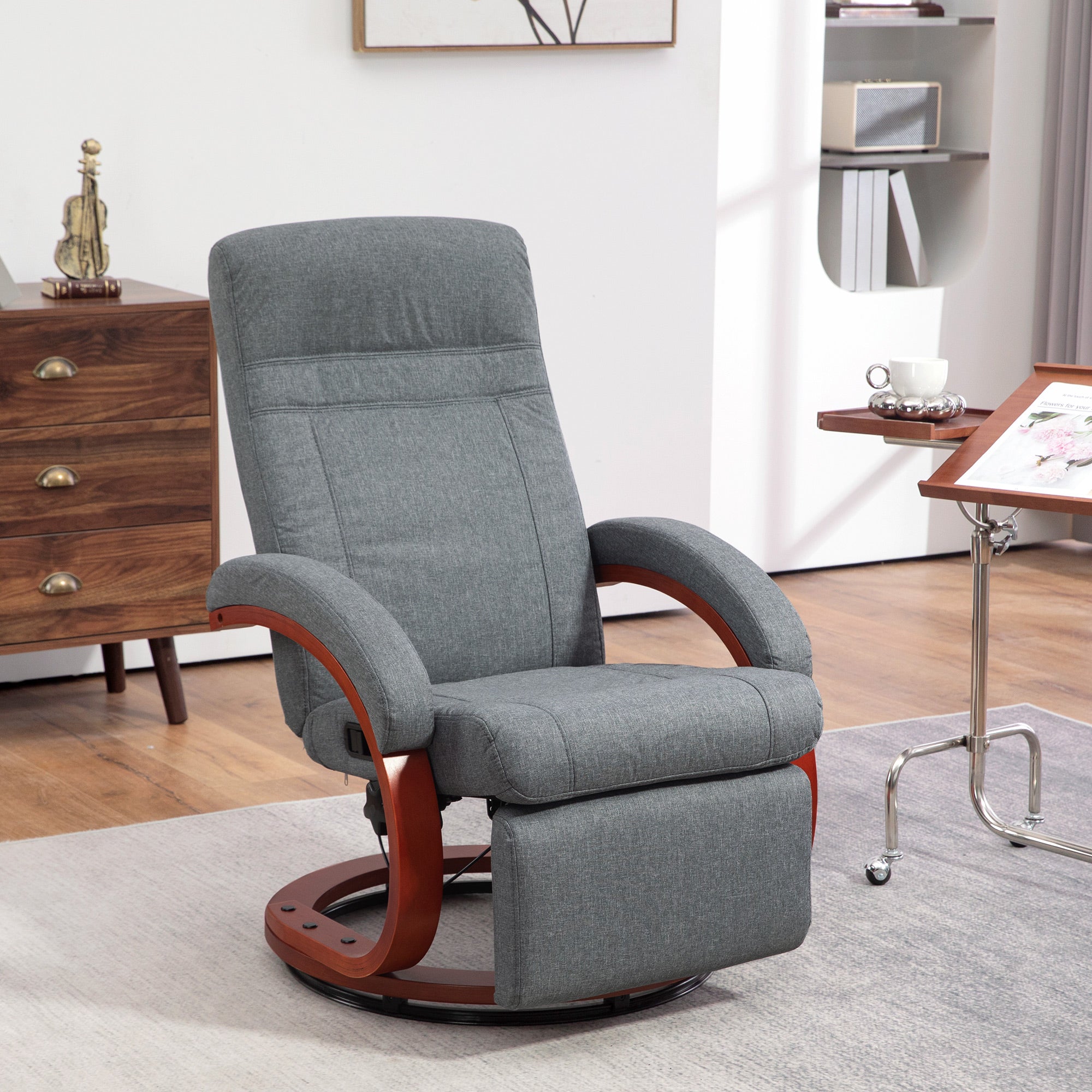 HOMCOM 135° Manual Reclining Swivel Chair, with Footrest - Grey