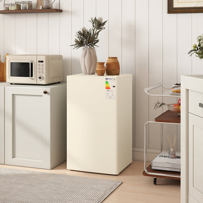 Under Counter Fridge, 91L Small Fridge with Chiller Box, Removable Shelf, Reversible Door, Adjustable Legs, Mini Refrigerator, Beige