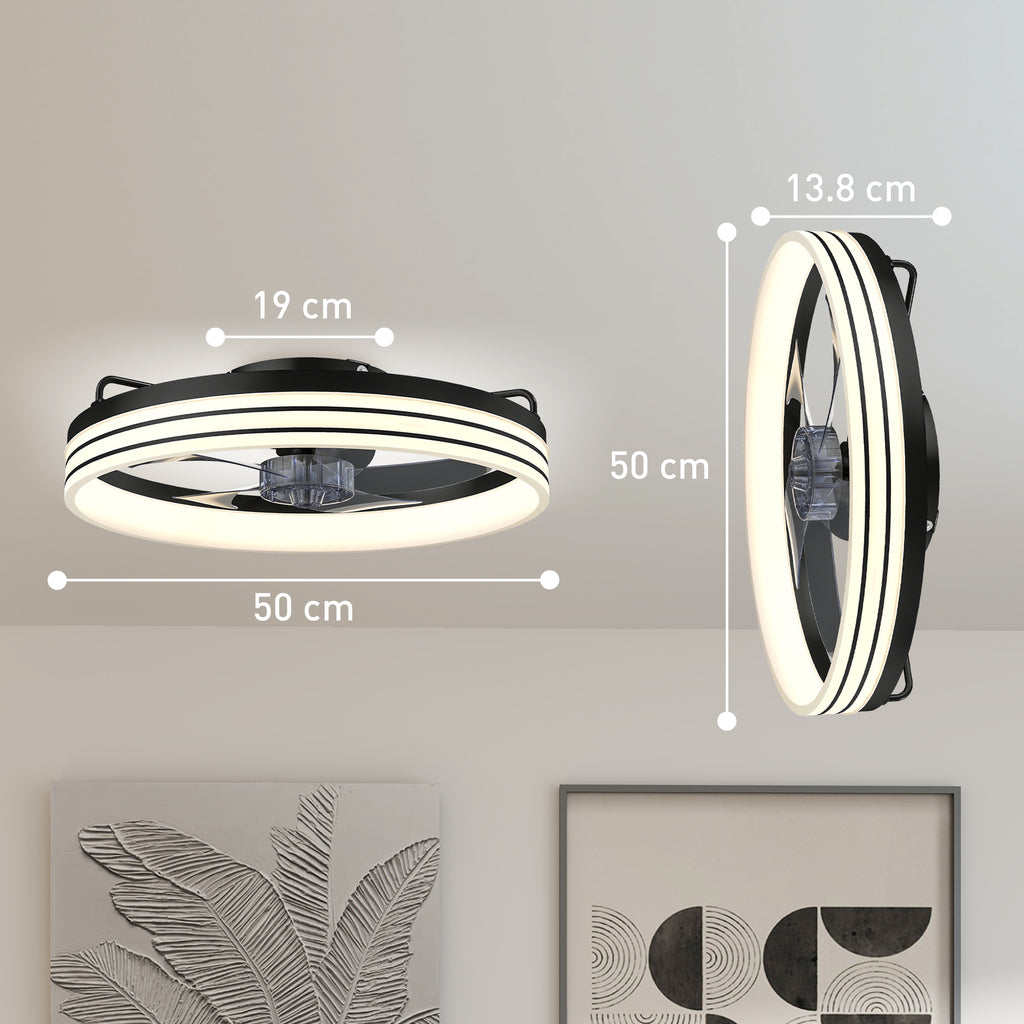 Ceiling Fans with Lights and Remote & App Control, 50cm LED Ceiling Fan Light with 3 Colour Temperatures, 6 Speed, Black