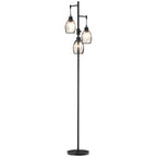 3-Light Floor Lamp, 170cm Industrial Dimmable Standing Lamp with Steel Wire Cage Lampshades for Living Room, Bedroom, Dining Room, Study, Bulb Not Included, Black