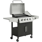 Outsunny 4+1 Burner Gas BBQ Grill with Side Burner, 14.5 kW Steel Portable Gas Barbecue Grill with Built-in Thermometer, Lid