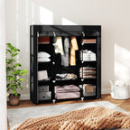 Portable Wardrobe, Foldable Fabric Wardrobe, 150 x 43 x 162.5cm, Clothes Storage Organiser with Hanging Rail, Shelves, Fabric Cover for Bedroom, Black
