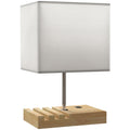 Bedside Lamp with USB A+C Charging Ports and 3 Phone Stands, Modern Table Lamp with Solid Wood Base and Fabric Shade for Bedroom Living Room Office, E27 Socket, Bulb Not Included, White