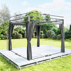 Outsunny 3 x 3 m Pergola with Retractable Roof Canopy and Curtains, UPF30+ Metal Frame Garden Pergola Gazebo Sun Shade, Dark Grey