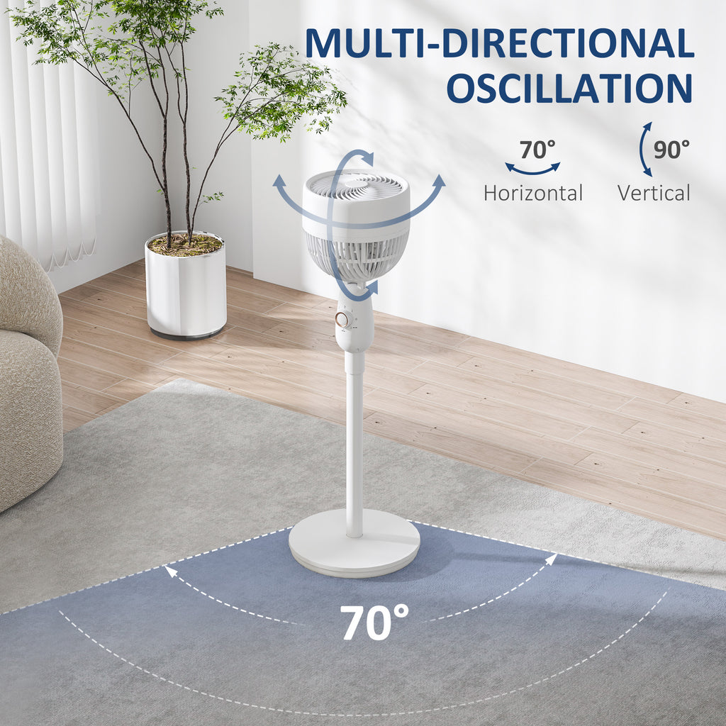 Pedestal Fan, Powerful Air Circulator, 36 Inch Floor Standing Fan with 3 Speed Settings, 70° Oscillating for Bedroom, Home and Office, White