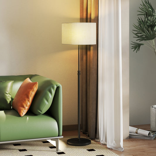 Floor Lamp with Remote, Height Adjustable Standing Lamp with Linen Shade, Dimmable with 3000K-6000K Adjustable Colour Temperatures, Foot Switch for Living Room Bedroom Office, Black