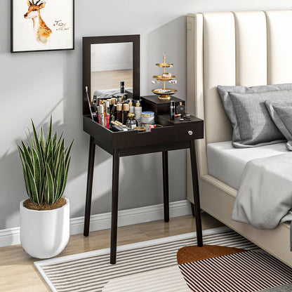 Dressing Table with Flip-up Mirror, Makeup Desk with 2 Drawers and Pine Wood Legs, Vanity Table Writing Desk for Bedroom Living Room, Black
