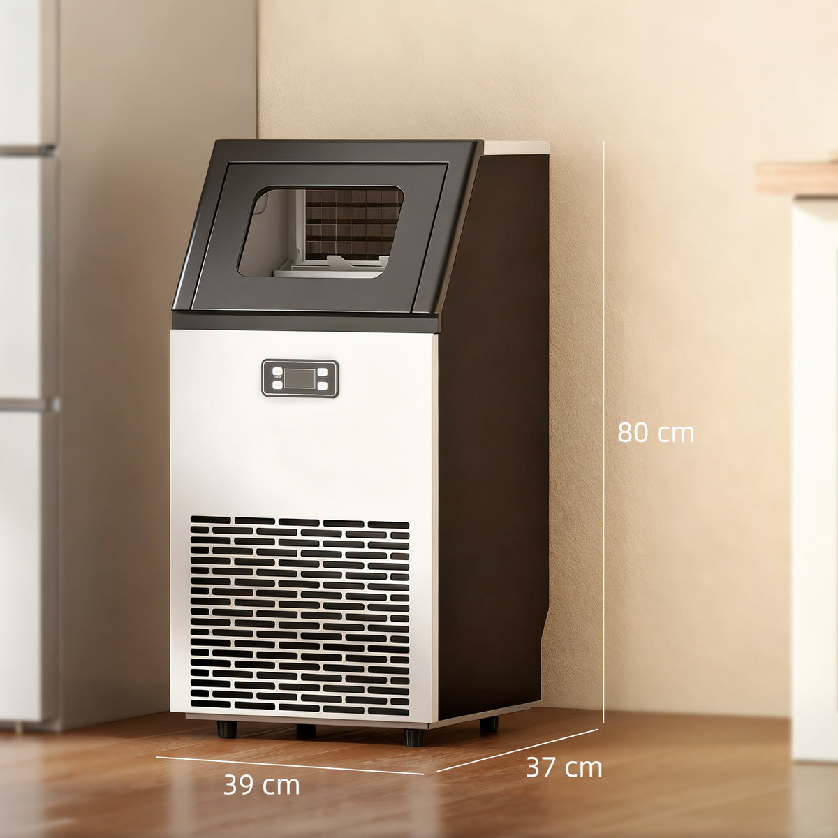 Commercial Ice Maker Machine, Freestanding Stainless Steel Ice Machine with Self-Cleaning, LCD Display, 45kg/24 Hours and 11kg Ice Storage for Home, Office, Bar, Restaurant, Supermarkets