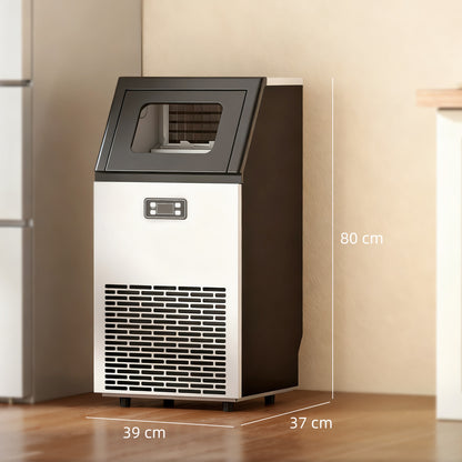 Commercial Ice Maker Machine, Freestanding Stainless Steel Ice Machine with Self-Cleaning, LCD Display, 45kg/24 Hours and 11kg Ice Storage for Home, Office, Bar, Restaurant, Supermarkets
