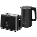 Polished Stainless Steel Kettle and Toaster Set - Black