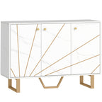 HOMCOM Sideboard Storage Cabinet, Modern Storage Cupboard with Adjustable Shelves and Metal Legs for Living Room, Kitchen, Dining Room, Entryway, White Marble Tone