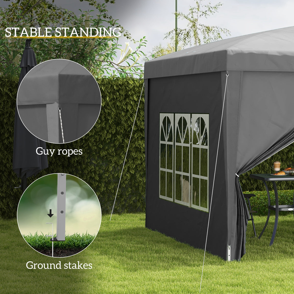 Outsunny 3 x 3 m Garden Pop Up Gazebo, Wedding Party Tent Marquee, Water Resistant Awning Canopy with Sidewalls, Windows, Carry Bag, Grey