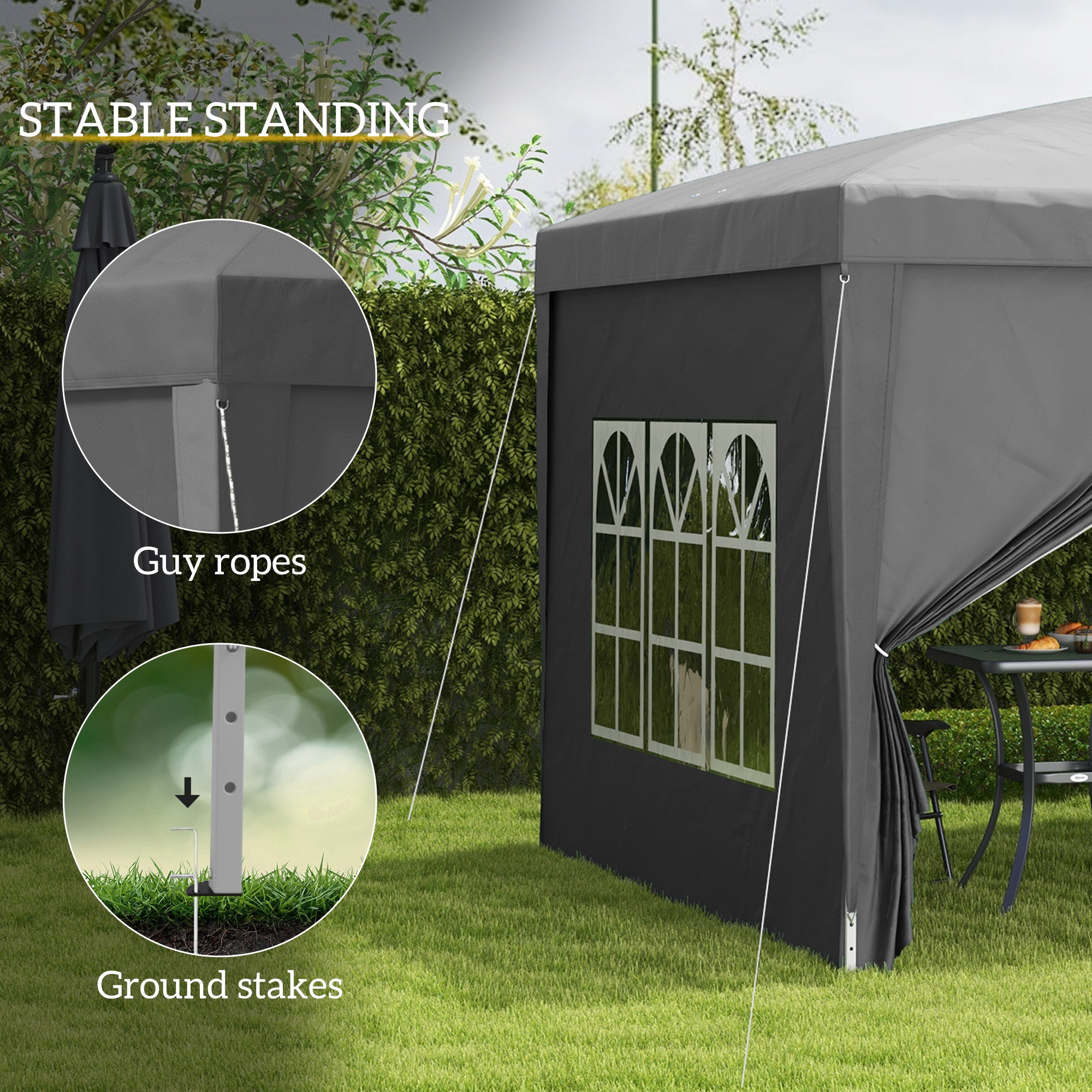Outsunny 3 x 3 m Garden Pop Up Gazebo, Wedding Party Tent Marquee, Water Resistant Awning Canopy with Sidewalls, Windows, Carry Bag, Grey