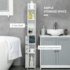 kleankin Modern Bathroom Storage Cabinet, Freestanding Tall Bathroom Cabinet with Open Shelves and 3 Cupboards with Door, for Bedroom Hallway, White