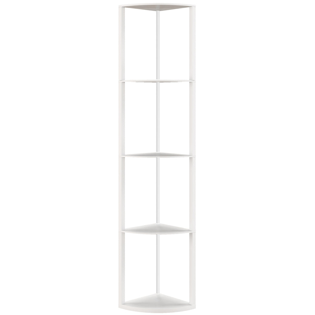 RGB LED Floor Lamp with Shelves, 5-Tier Dimmable Standing Lamp with Adjustable Brightness and Remote Control, Modern Corner Display Shelf Unit for Living Room Bedroom Office, White