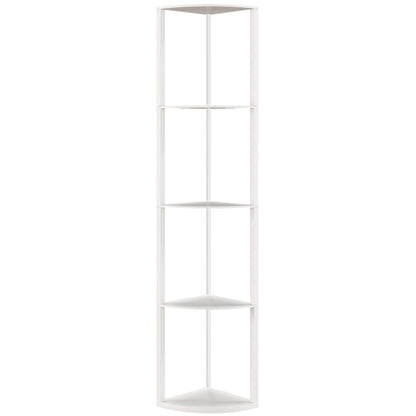 RGB LED Floor Lamp with Shelves, 5-Tier Dimmable Standing Lamp with Adjustable Brightness and Remote Control, Modern Corner Display Shelf Unit for Living Room Bedroom Office, White