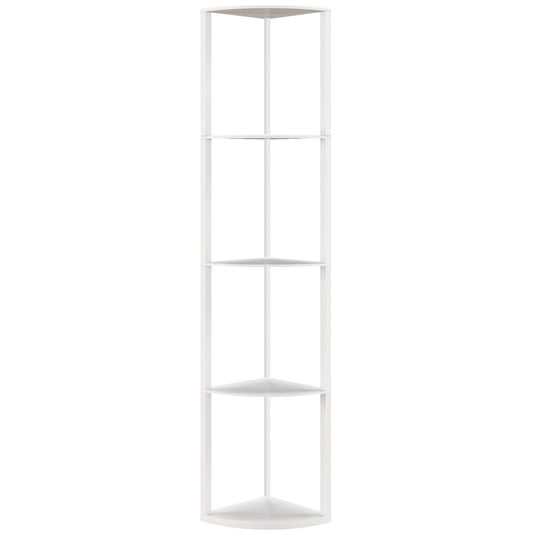 RGB LED Floor Lamp with Shelves, 5-Tier Dimmable Standing Lamp with Adjustable Brightness and Remote Control, Modern Corner Display Shelf Unit for Living Room Bedroom Office, White
