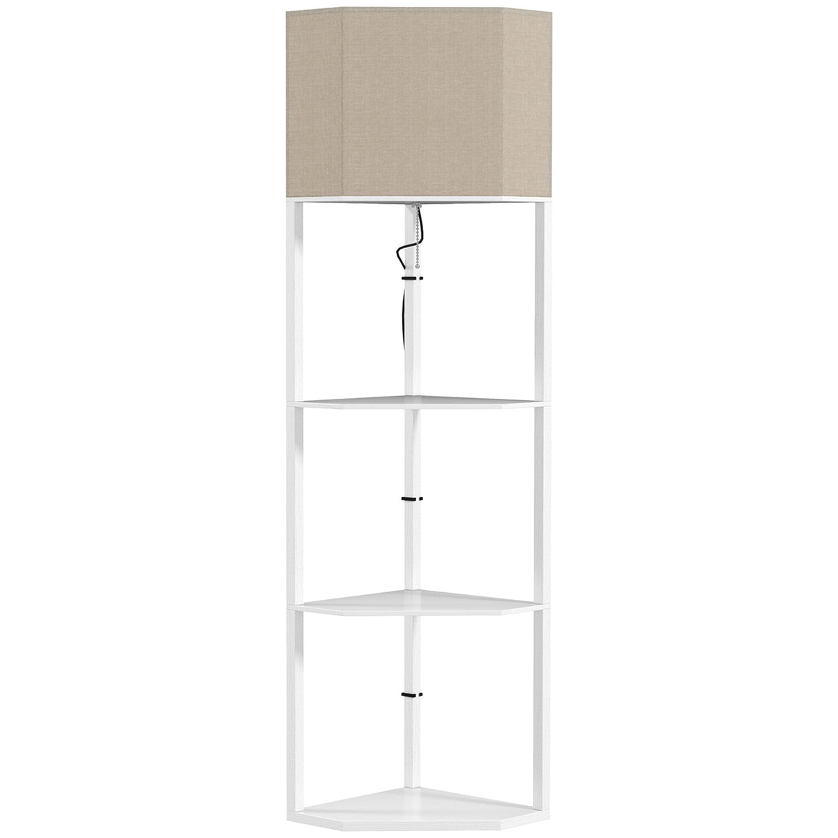 Corner Floor Lamp with Shelves, Tall Standing Lamps for Living Room, with Pull Chain Switch Bulb not Included, White