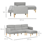 HOMCOM L Shape Sofa Bed Set, Linen Fabric Corner Sofa Bed with Rubber Wood Legs and Footstool, Light Grey
