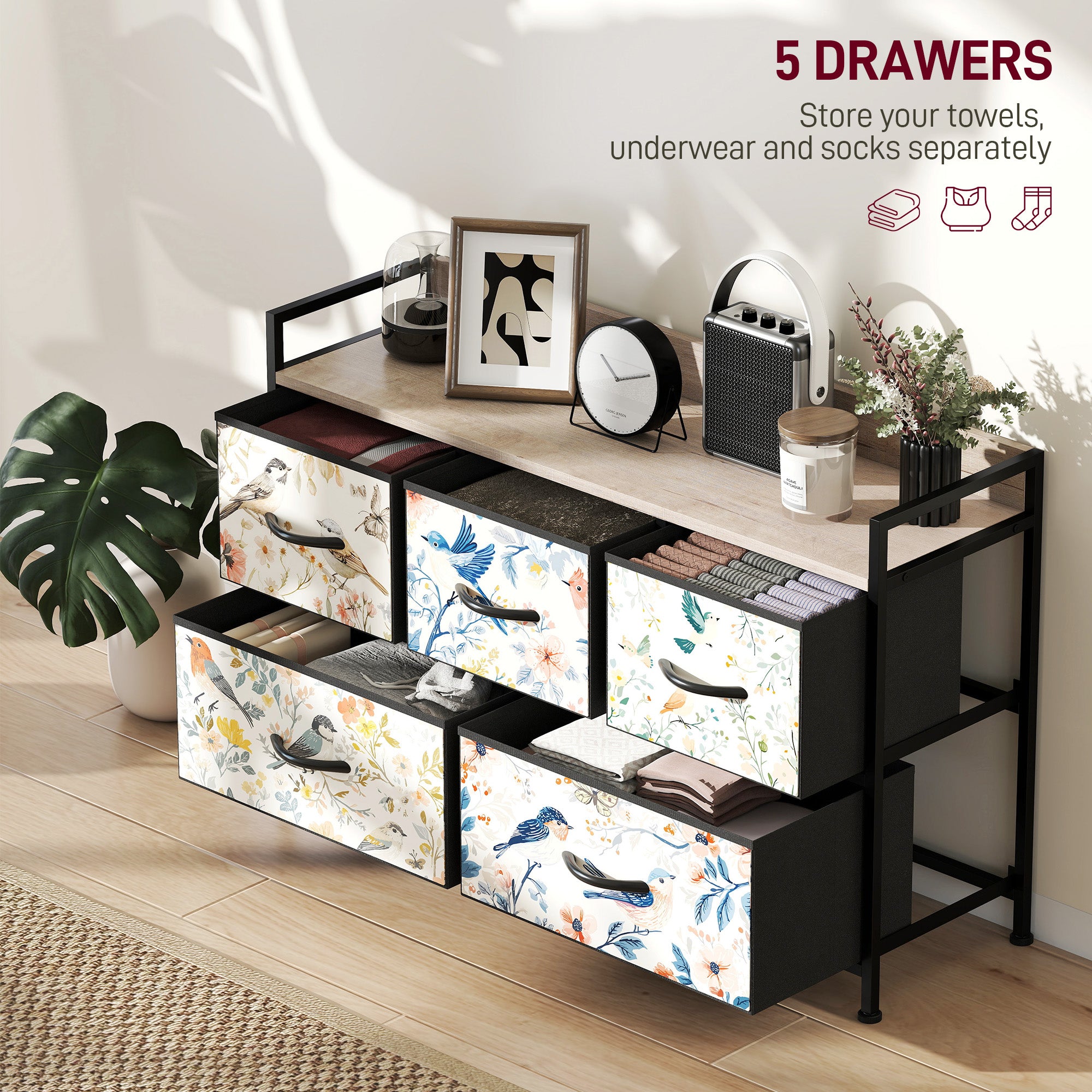 HOMCOM 5-Drawer Chest of Drawers - White