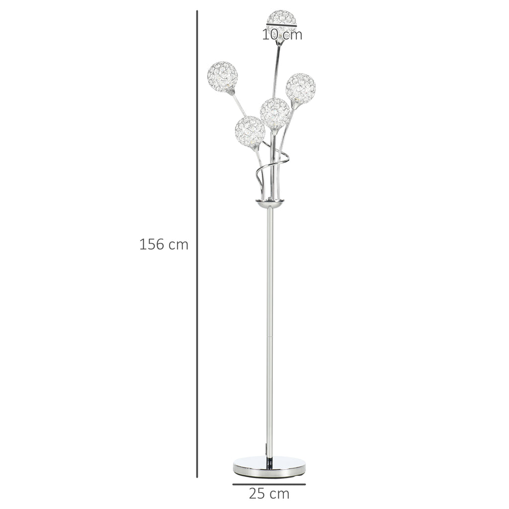 Floor Lamps for Living Room Bedroom with 5 Light, Modern Upright Standing Lamp, 34x25x156cm, Silver