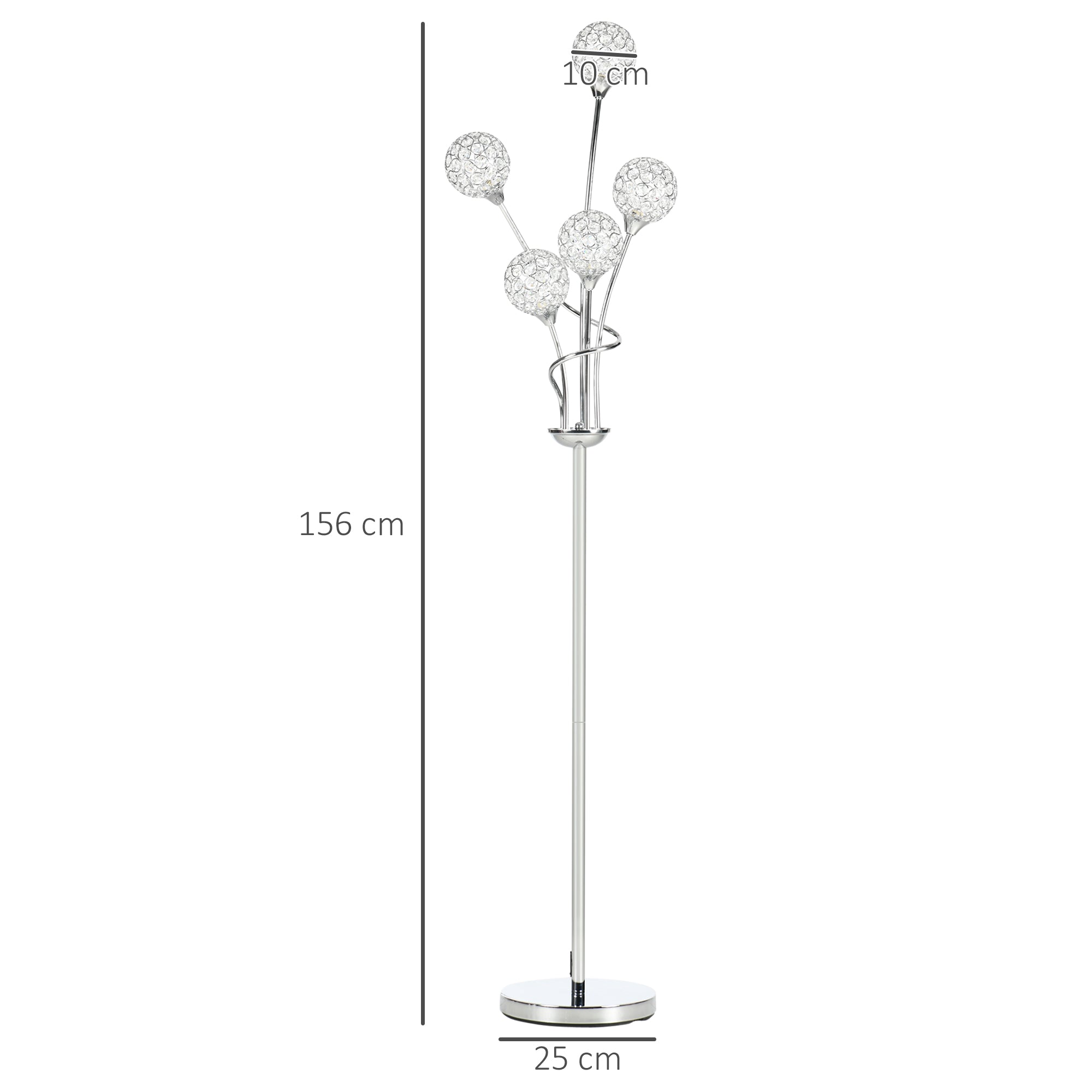 Floor Lamps for Living Room Bedroom with 5 Light, Modern Upright Standing Lamp, 34x25x156cm, Silver