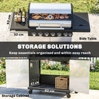 Outsunny 6+1 Burner Gas BBQ Grill, Outdoor Barbecue Trolley with Wheels, Warming Rack, Thermometer, Bottle Opener, Silver Tone