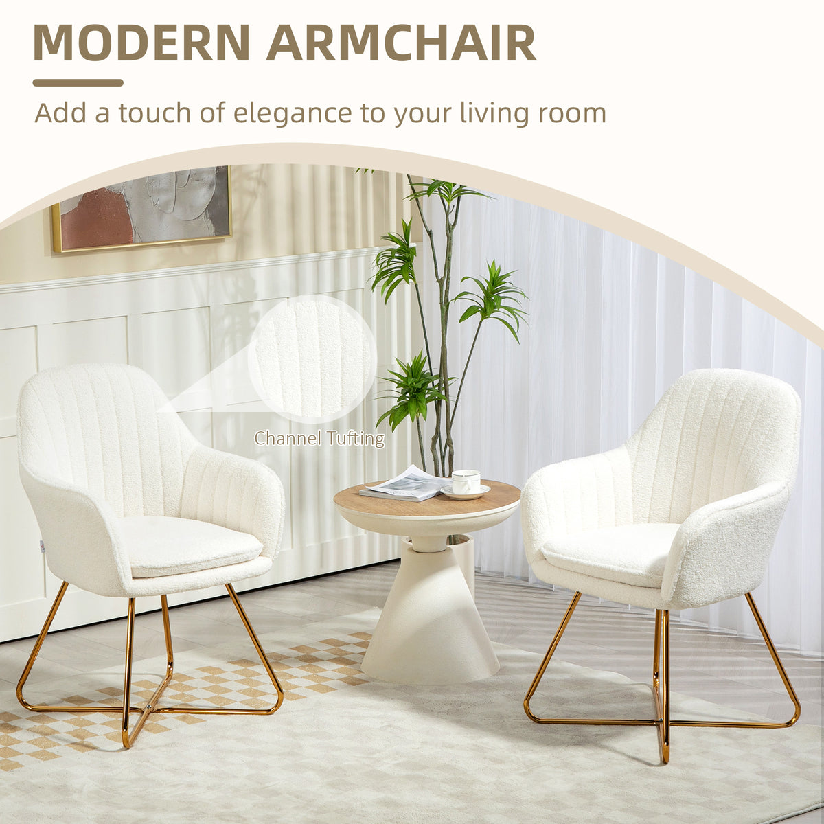 Set of Two Boucle Dining Chairs - Cream