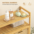 HOMCOM Double Tilt Out Bamboo Laundry Cabinet, Freestanding Bathroom Cabinet with 2 Removable Baskets, Natural