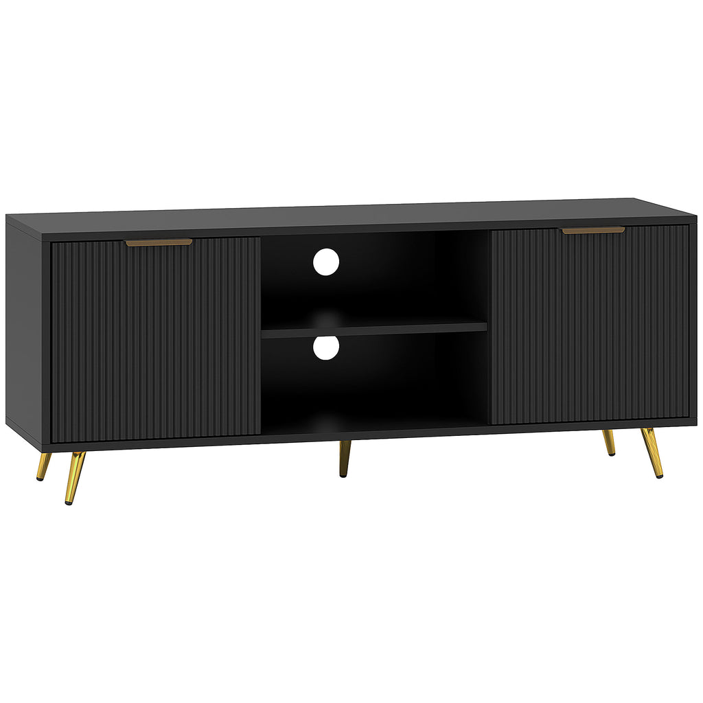 Modern TV Stand Cabinet for TVs up to 55", TV Unit with 2 Open Shelves and 2 Cabinets, Entertainment Centre with Cable Management for Living Room, Black