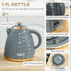 3000W 1.7L Rapid Boil Kettle & 2 Slice Toaster, Kettle and Toaster Set with 7 Browning Controls and Crumb Tray, Grey