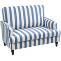 HOMCOM Modern Cuddle Chair, Velvet Single Sofa Armchair with Stripe, Turned Legs and Wide Seat, Upholstered Snuggle Chair for Living Room, Bedroom, Blue and White