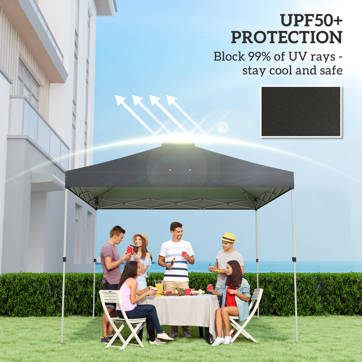 Outsunny gazebo roof replacement UV50+ Waterproof Pop Up Canopy Cover with 8 Drainage Holes 3 x 3 m Black