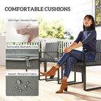 Outsunny Rattan Bistro Set, 3 Piece Garden Furniture Set with Glass Top Table and Cushions, Dark Grey